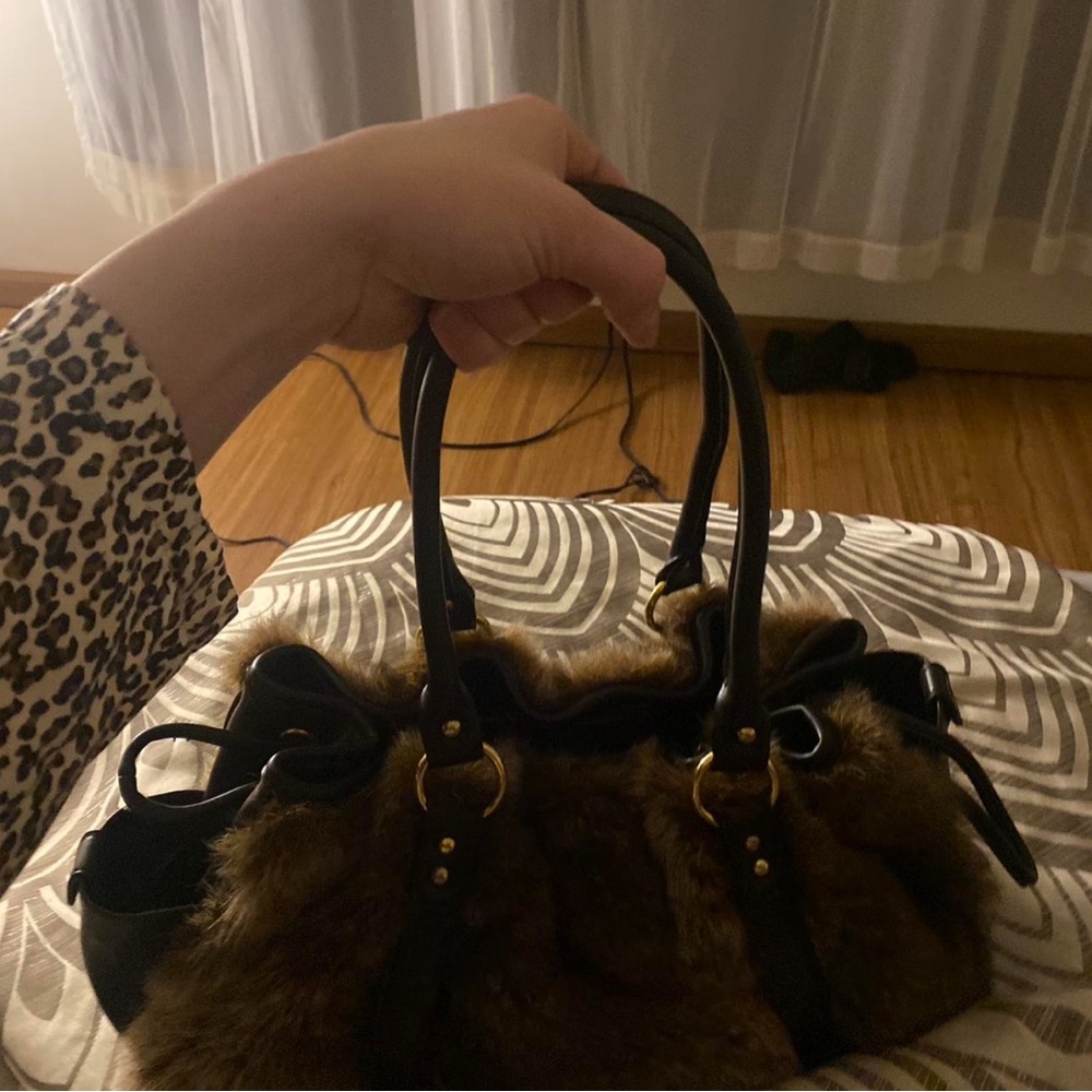 Elegant Faux Fur Handbag - Black and Brown